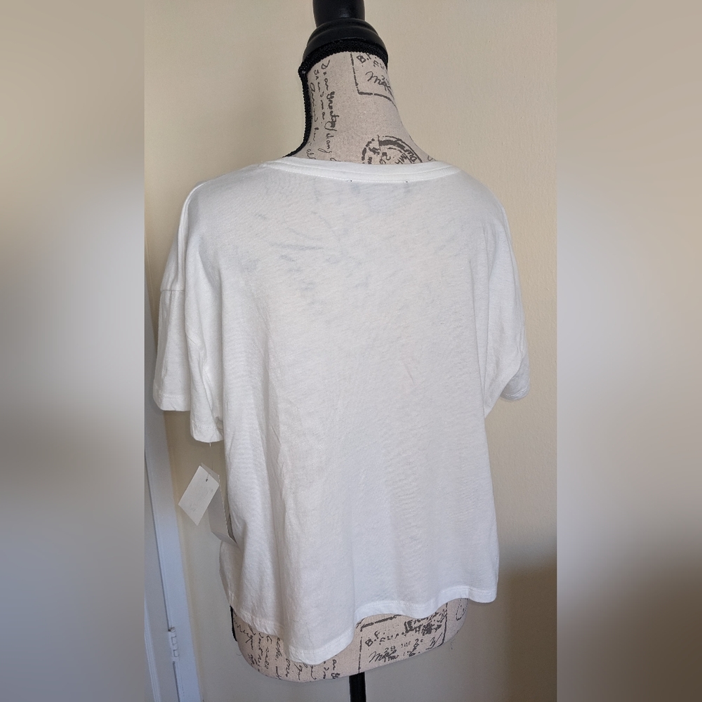 NWT FRENCH CONNECTION White Cotton T Shirt Joyeux SIZE MEDIUM - Picture 5 of 6
